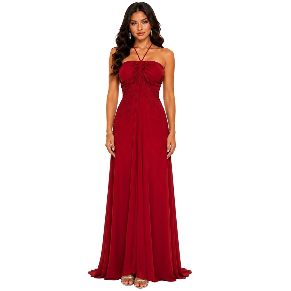 Vintage Y2K De Laru Sheila Yen Red Beaded Prom Gown 13/14 High Low Formal HOCO